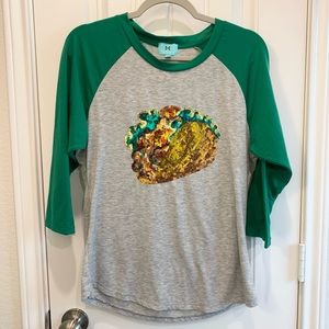 Taco Tuesday Sequin Baseball Women’s Tee Sz L